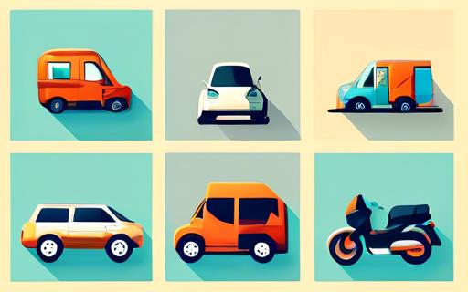 Illustrative Bilder verschiedener Fahrzeugtypen, die eine Vignette benötigen: Auto, Motorrad, Wohnmobil