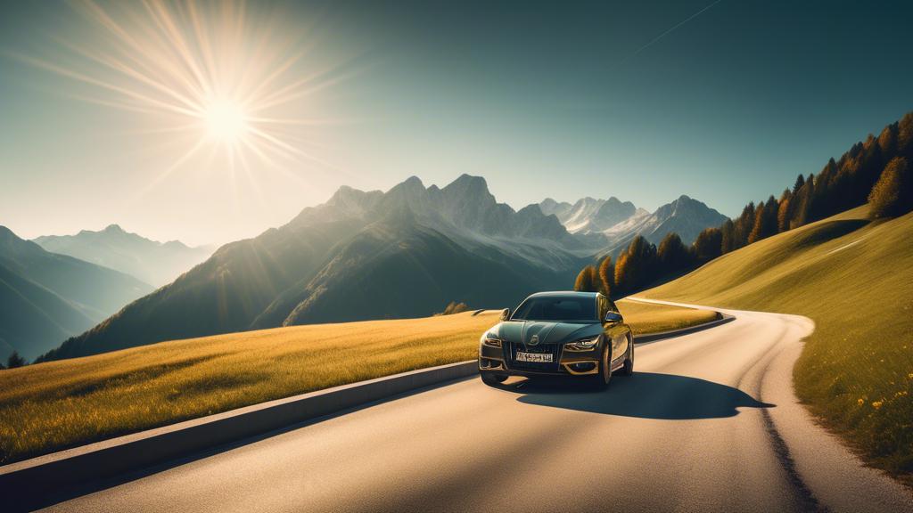 Malerische österreichische Alpenstraße mit einem Auto bei Sonnenschein